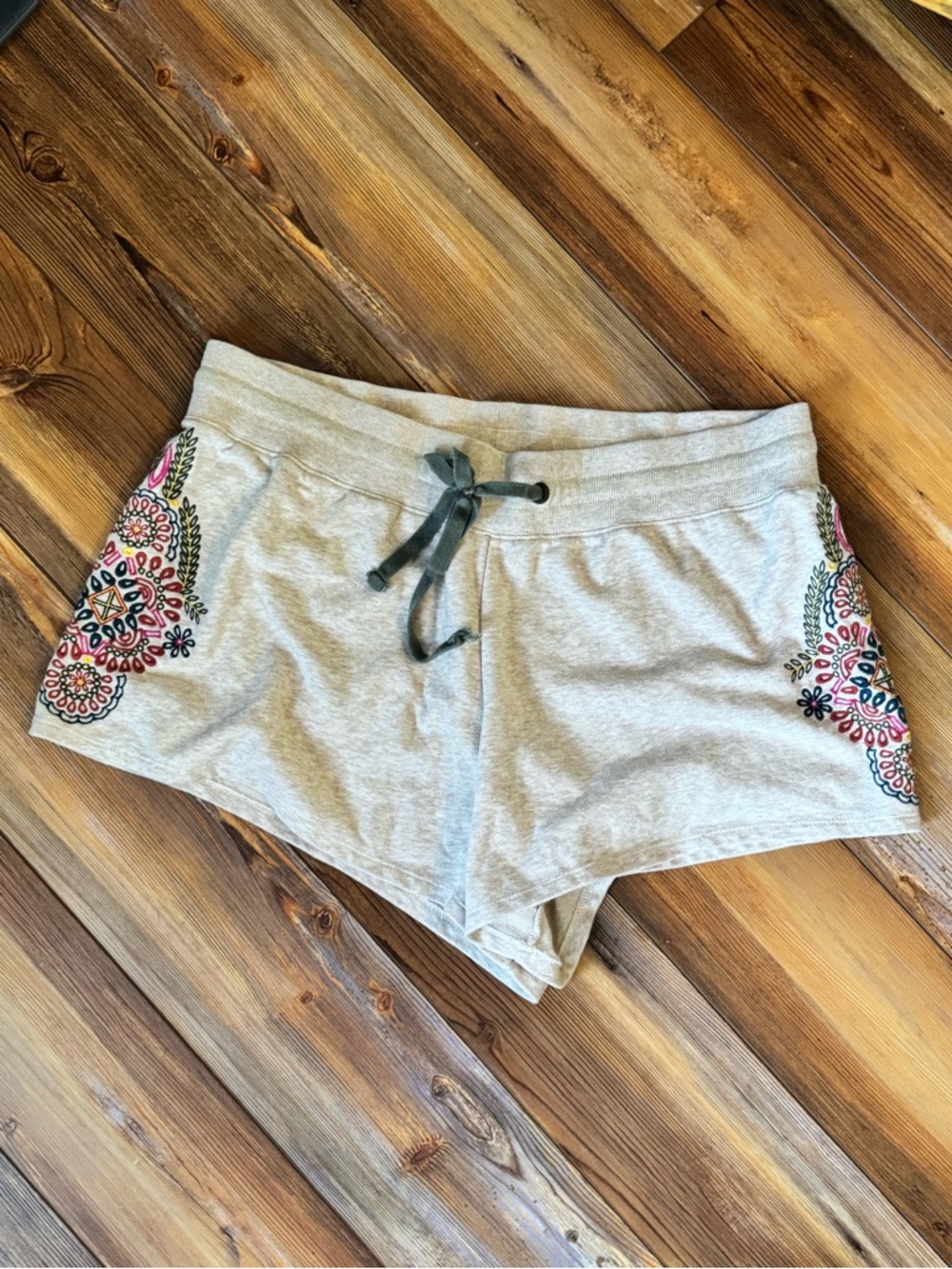 Daily Practice Cozy Lounge Short XL Embroidered Floral Soft Knit Drawstring Boho